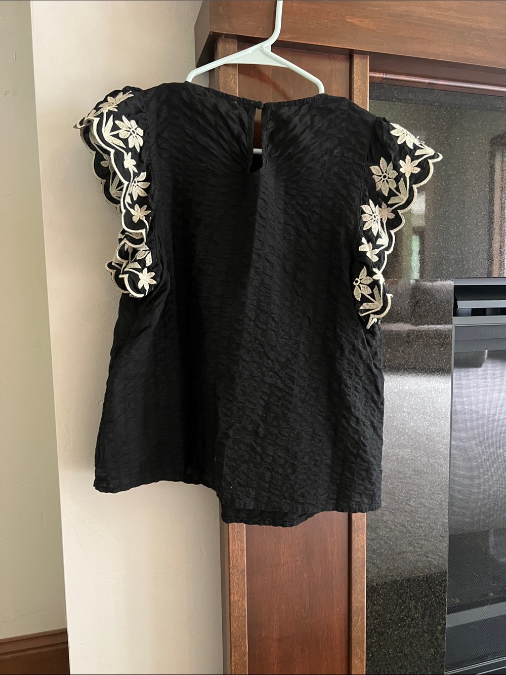 THML Black Flutter Sleeve Top with Cream Floral Embroidery - Picture 3 of 4